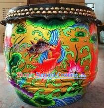 Chinese Classical Hands Painted Carp and Lotus Lion Dance Drum