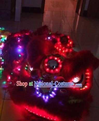 Top LED Lights Long Wool Lion Dance Costumes Props Complete Set