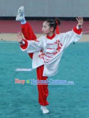 Traditional Chinese Silk Flower and Butterfly Embroidery Tai Chi Uniforms for Kids