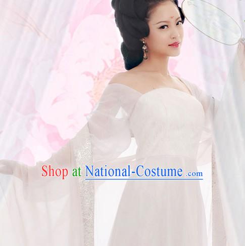 Pure White Chinese Tang Dynasty Beauty Maid Costume