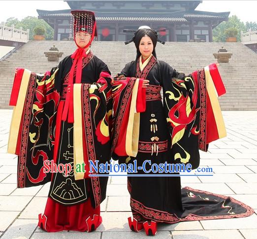 Traditional Ancient Chinese Zhou Zhi Wedding Dresses with Long Trail and Crowns and Accessories