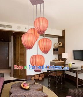 Handmade Chinese Pomegranate Shape Fabric Hanging Lanterns Group