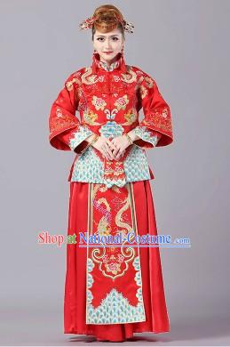 Traditional Chinese Red Wedding Dress Outfit for Brides