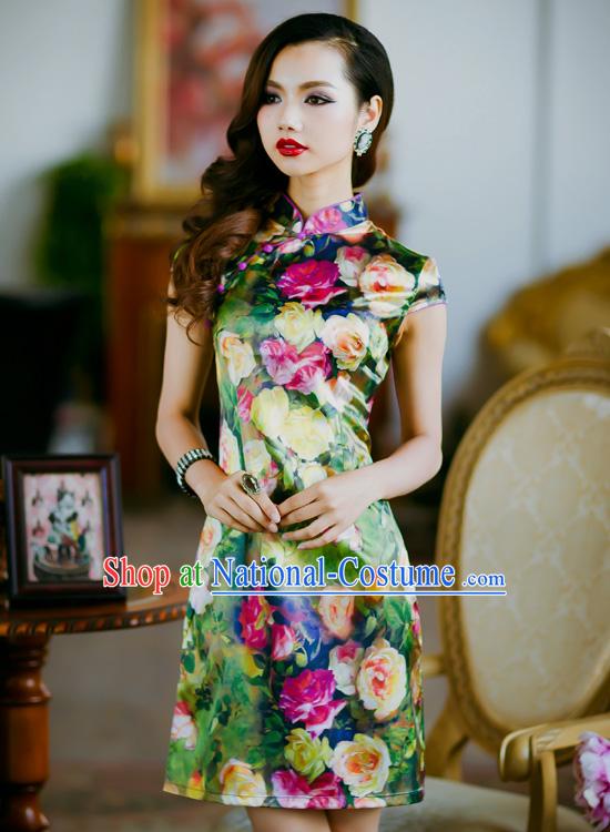 Traditional Chinese Short Floral Cheongsam Qipao