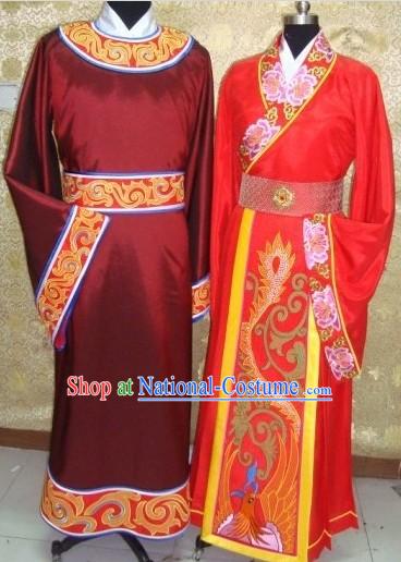 Ancient Traditional Chinese Wedding Suit and Hat for Brides and Bridegrooms