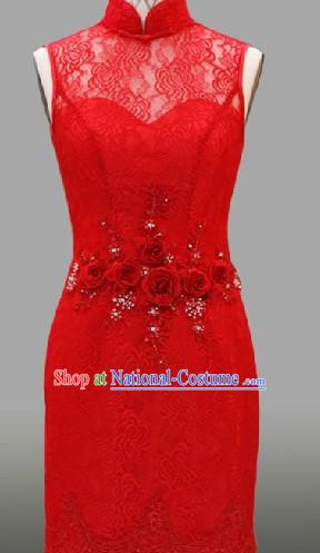 Summer Wear Lace Classical Chinese Red Wedding Evening Dress