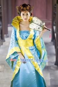 Ancient Chinese Blue Empress Imperial Performance Outfits