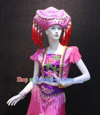 Guang Xi Zhuang Zu Female Clothing and Hat Complete Set for Women