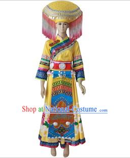 Guang Xi Zhuang Tribe Minority Ethnic Clothes and Headpiece for Women