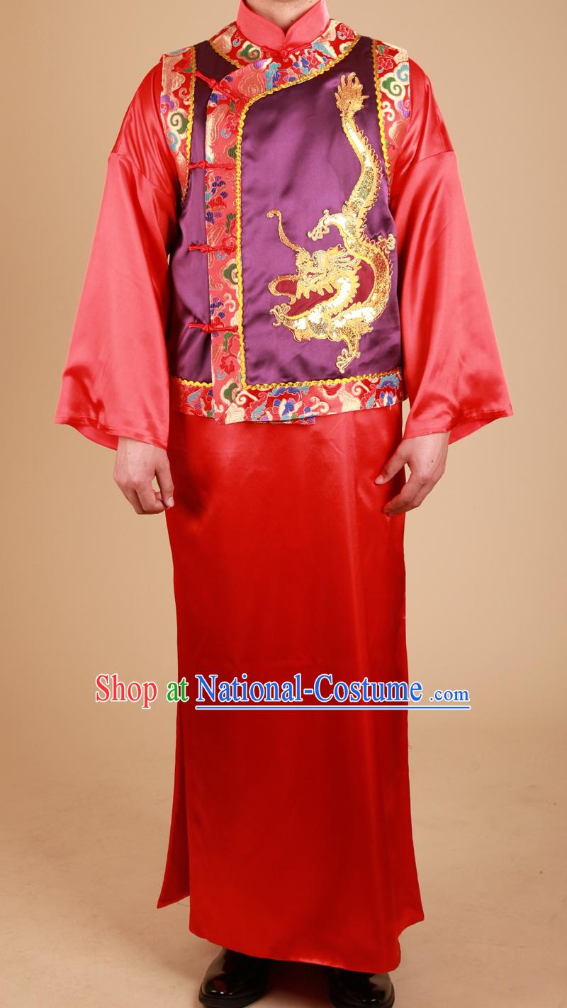 Traditional Chinese Classical Wedding Dragon Blouse Outfit for Bridegroom