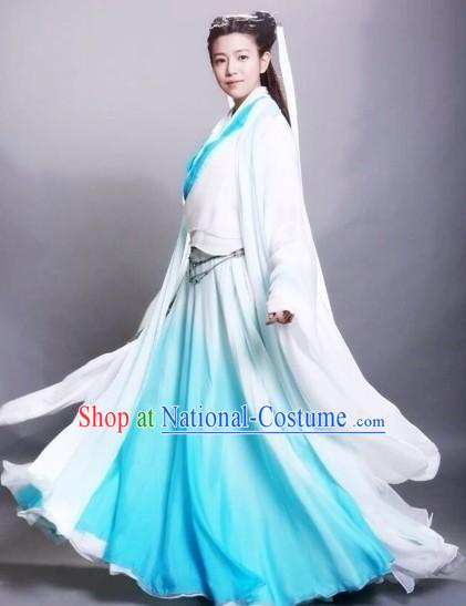 The Return of the Condor Heroes Shen Diao Xia Lv Dragon Lady White and Blue Costumes for Women