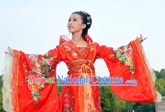 Ancient Chinese Stage Performance Peony Red Wedding Outfit for Brides