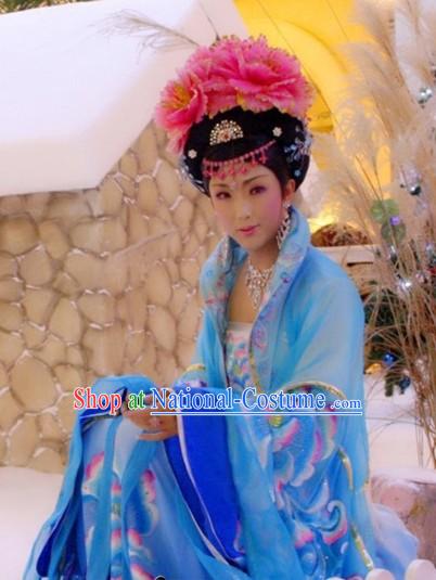 Ancient Chinese Blue Tang Dynasty Empress Costumes