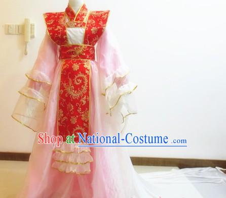 Ancient Chinese Pink Princess Cosplay Costumes with Long Trail