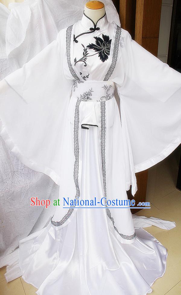 Traditional Ancient Chinese White Guzhuang Han Fu Clothing Outfit for Men or Women