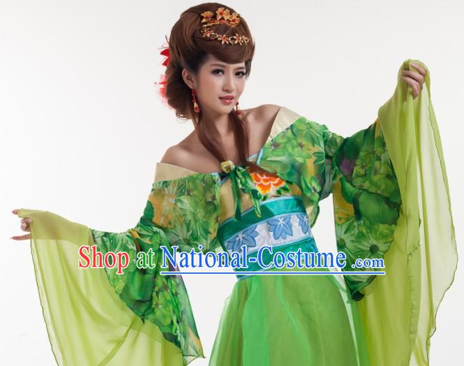 Green Long Trail Ancient Chinese Tang Dynasty Suit for Women