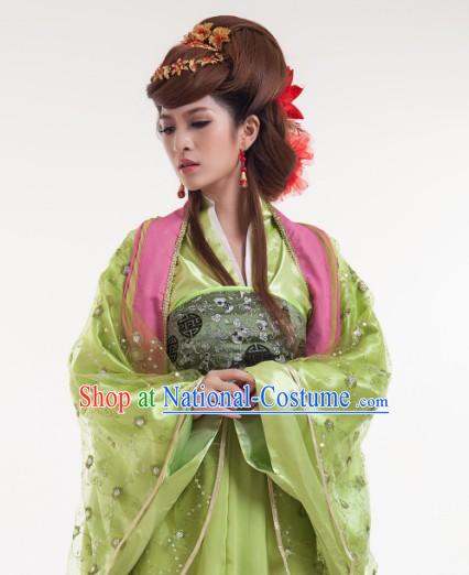 Green Long Trail Ancient Chinese Tang Dynasty Skirt for Women