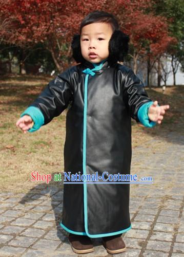 Traditional Chinese Black Thick Robe for Kids