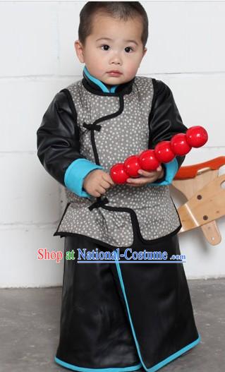 Traditional Chinese Black Thick Robe and Jacket for Kids