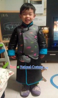 Chinese Classical Black Robe and Jacket for Kids