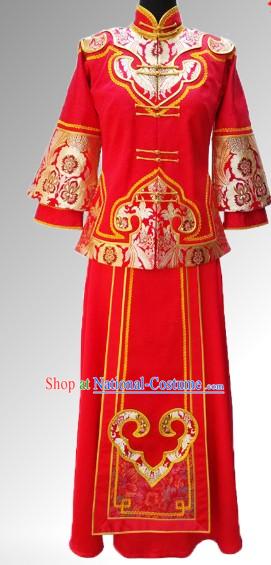 Traditional Chinese Xiu He Style Wedding Blouse and Skirt Complete Set for Brides