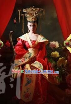 Red Traditional Ancient Chinese Wedding Suit and Crown for Women