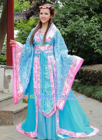 Blue Flower Traditional Ancient Chinese Tang Dynasty Empress Outfit for Women