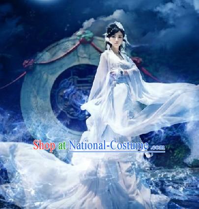 Pure White Ancient Chinese Film Character Fairy Costume for Women