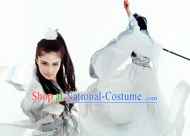 White Wu Lin Wai Zhuan Ancient Chinese Calliver Bai Zhantang Costume for Men