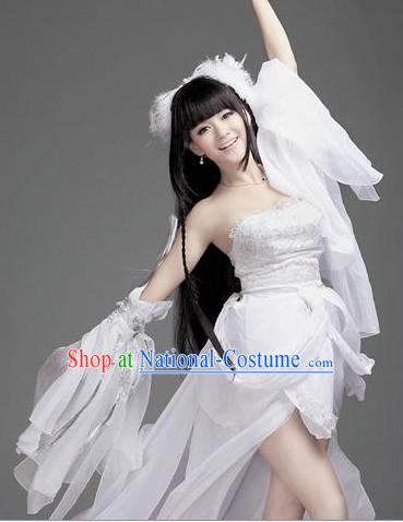 Ancient Chinese White Fairy Goddness Costumes Complete Set