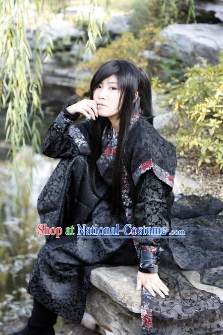 Ancient Chinese Black Swordsman Costumes Complete Set for Men