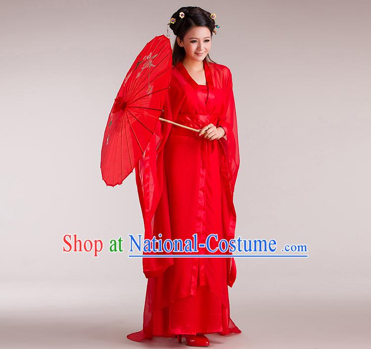 Ancient Chinese Red Dragon Lady Costume for Women