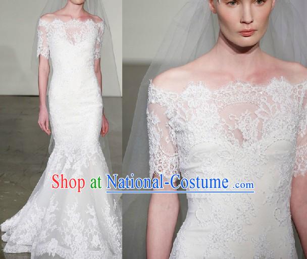 Stunning Beautiful Lace Fish Tail Wedding Dress