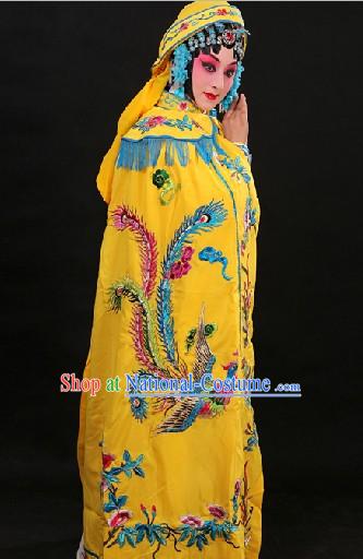 Yellow Traditional Chinese Princess Phoenix Embroidery Cape