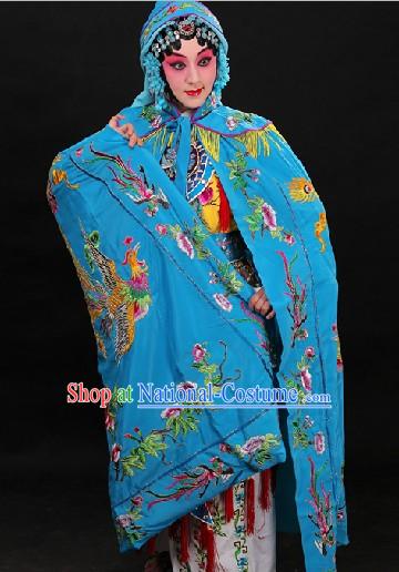 Blue Traditional Chinese Phoenix Embroidery Cape