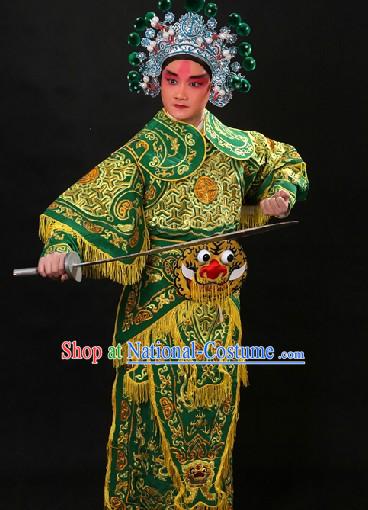 Traditional Chinese Opera Hero Wusheng General Character Outfit and Hat