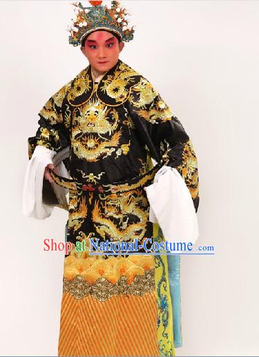 Black Traditional Chinese Opera Dragon Embroidery Costumes and Hat for Men