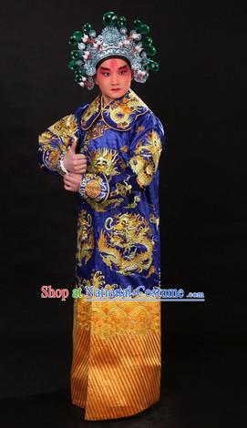 Blue Traditional Chinese Xue Pinggui Dragon Embroidery Jianyi Suit and Hat for Men