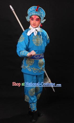 Blue Traditional Chinese Warrior Costume and Helmet