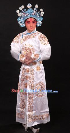 White Traditional Chinese Beijing Opera Wusheng Costume and Hat