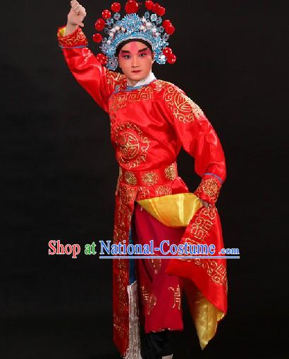 Red Traditional Chinese Beijing Opera Wusheng Role Costumes and Hat