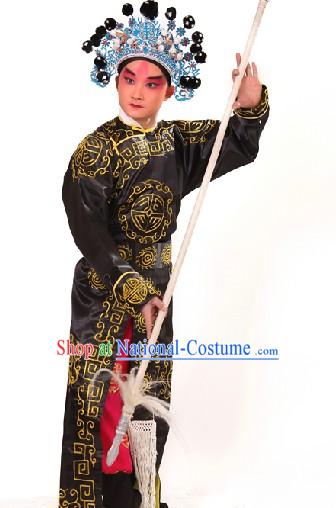 Black Traditional Chinese Opera Stage Performance Wusheng Role Costume and Hat