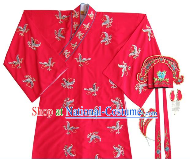 Chinese Classical Wedding Bridegroom Butterfly Embroidered Costumes and Hat