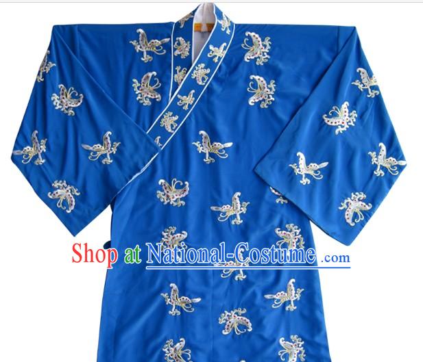 Blue Chinese Ancient Young Student Butterfly Embroidered Costumes and Hat for Men