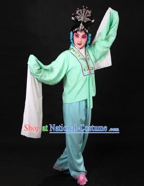 Traditional Chinese Light Green Beijing Opera Hua Dan Long Sleeves Practice Uniform