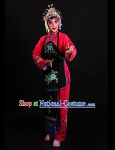 Traditional Chinese Red Stage Performance Waitress Costumes for Women