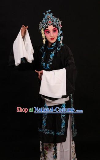 Black Chinese Peking Opera Qingyi Robe and Skirt for Women