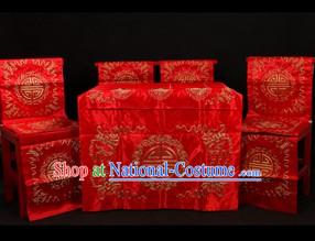 Traditional Chinese Peking Opera Imperial Palace Desk and Four Chairs Background