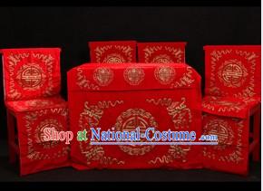 Traditional Chinese Opera Stage Performance Desk and Four Chairs Background