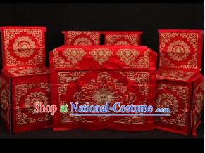 Beijing Opera Stage Performance Desk and Four Chairs Background